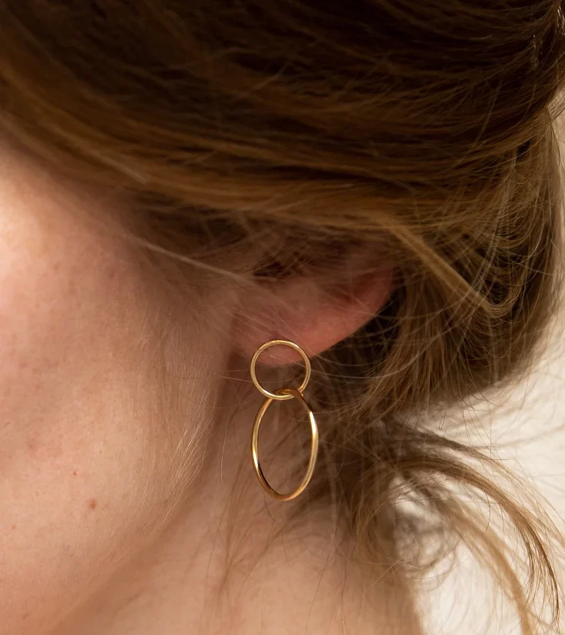 Yellow gold double hoop earrings