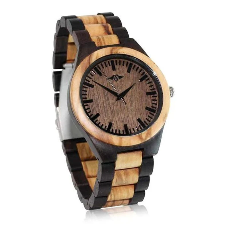 engraved olive wood watch