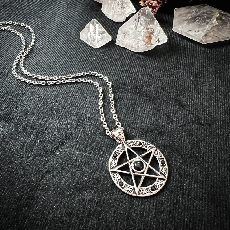 pentacle necklace with black beads