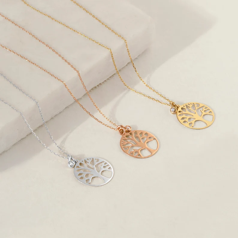 Solid gold tree of life necklace