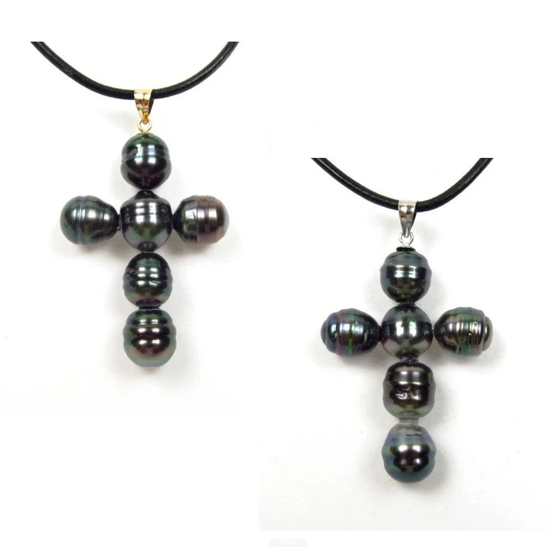 tahitian black pearl cross pendant