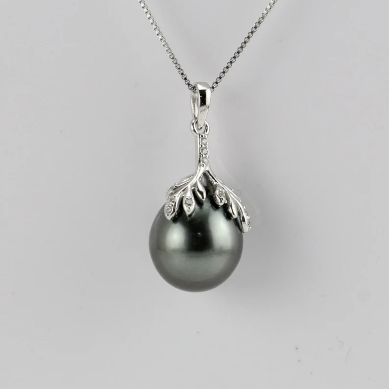 tahitian black pearl flower necklace
