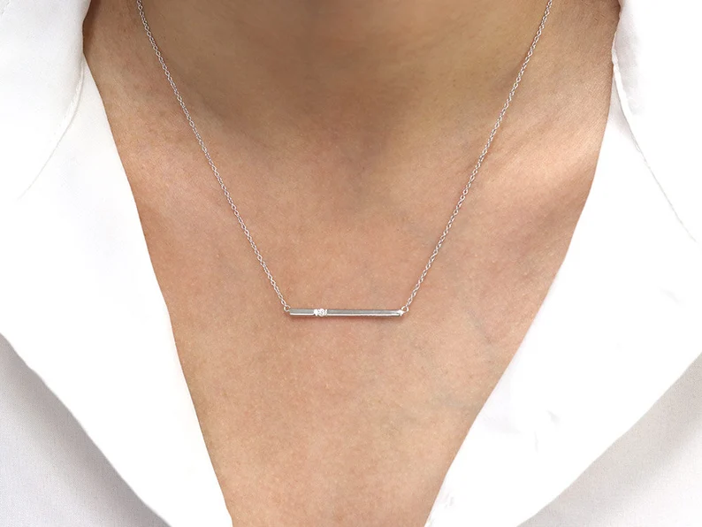 White gold bar necklace