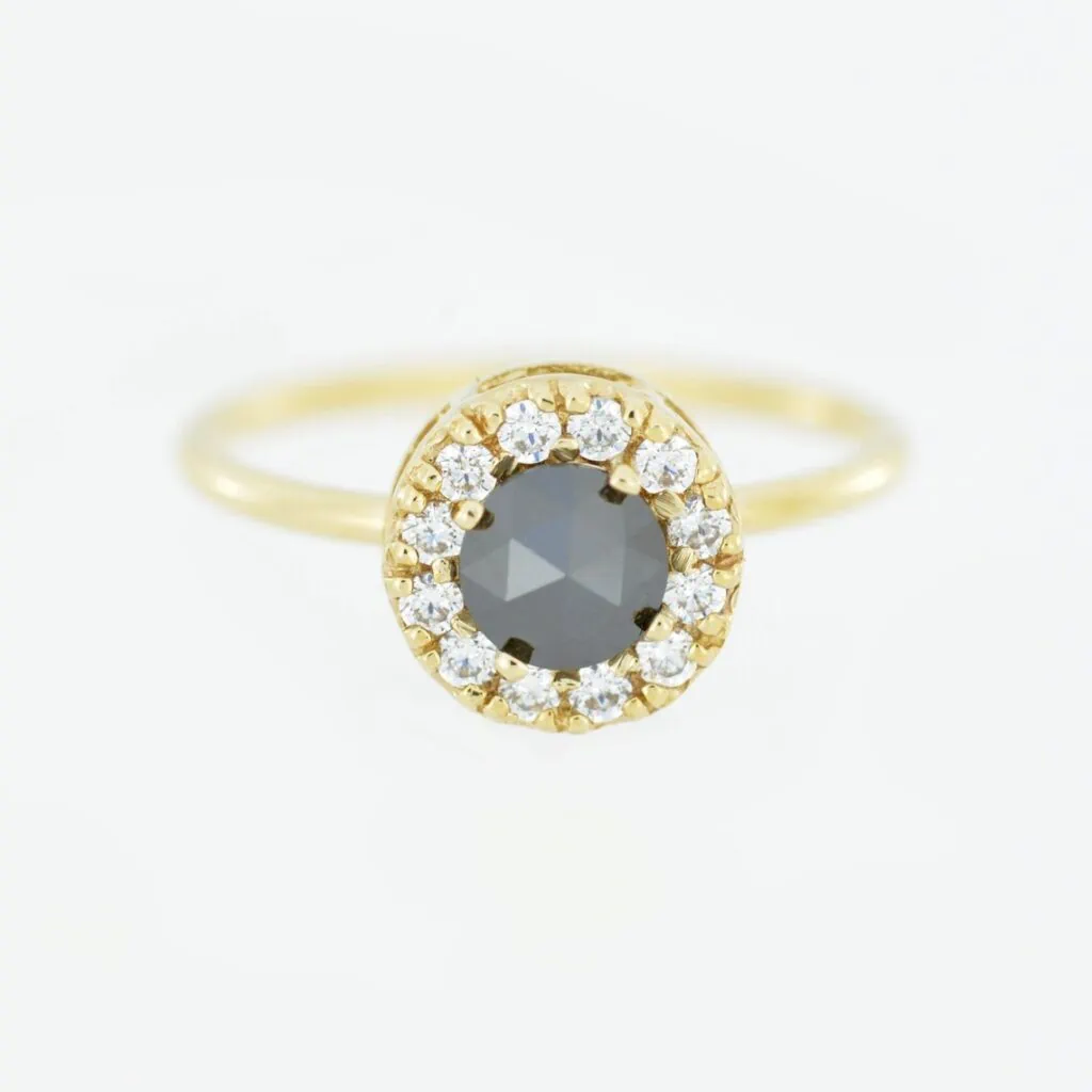 black diamond ring in yellow gold