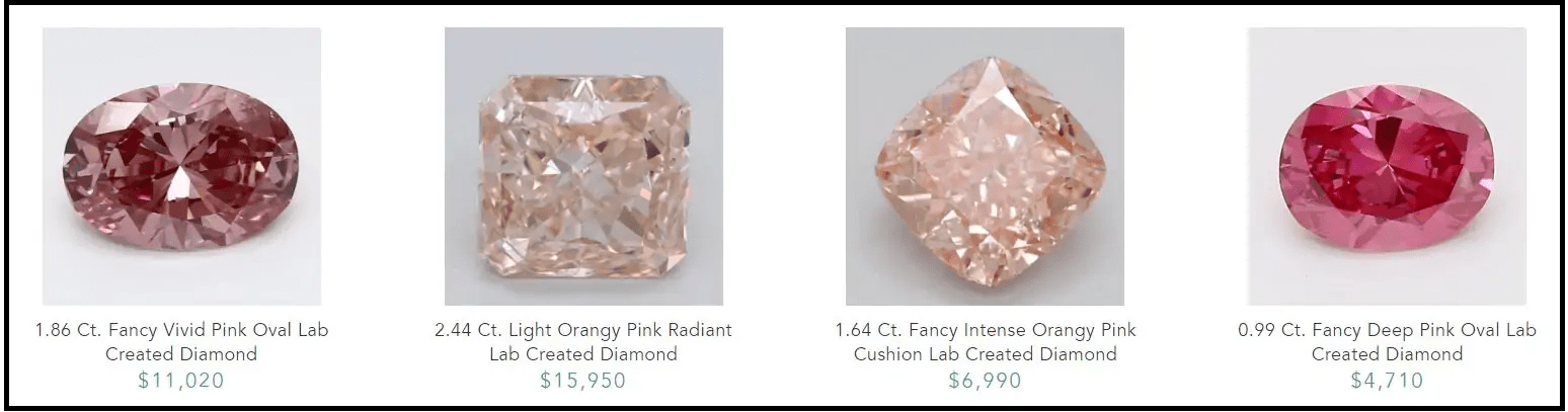 listing of synthetic pink diamonds