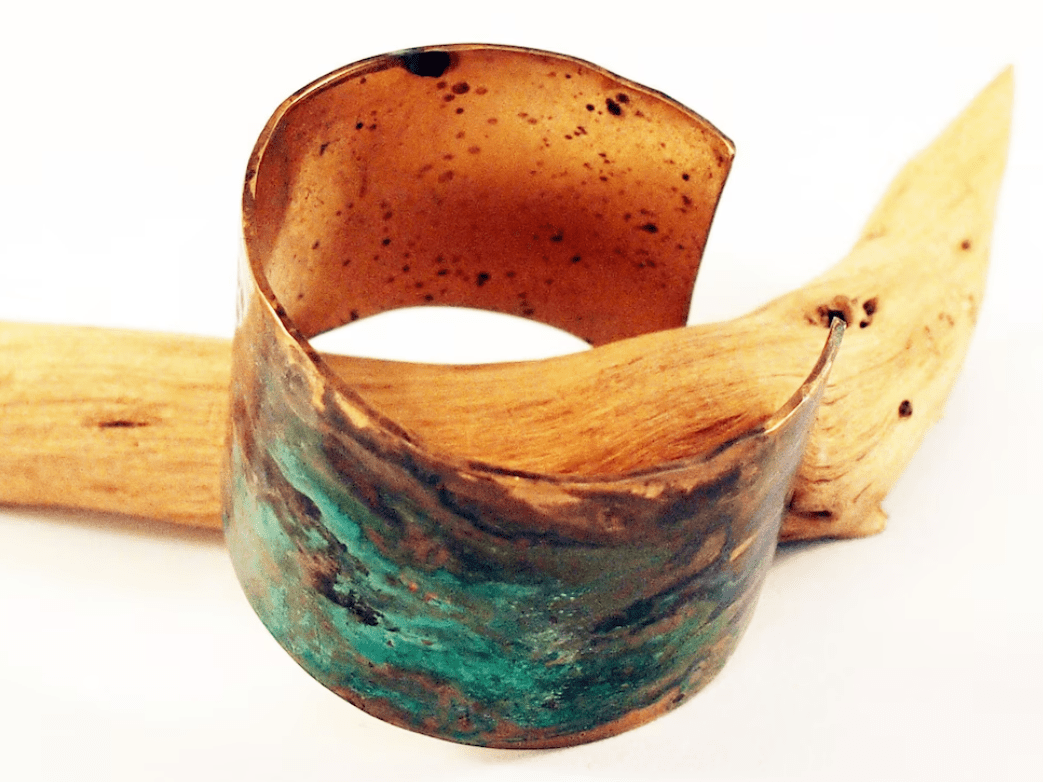 copper cuff bracelet with patina