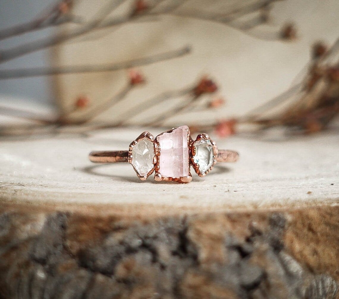 raw gemstone copper ring