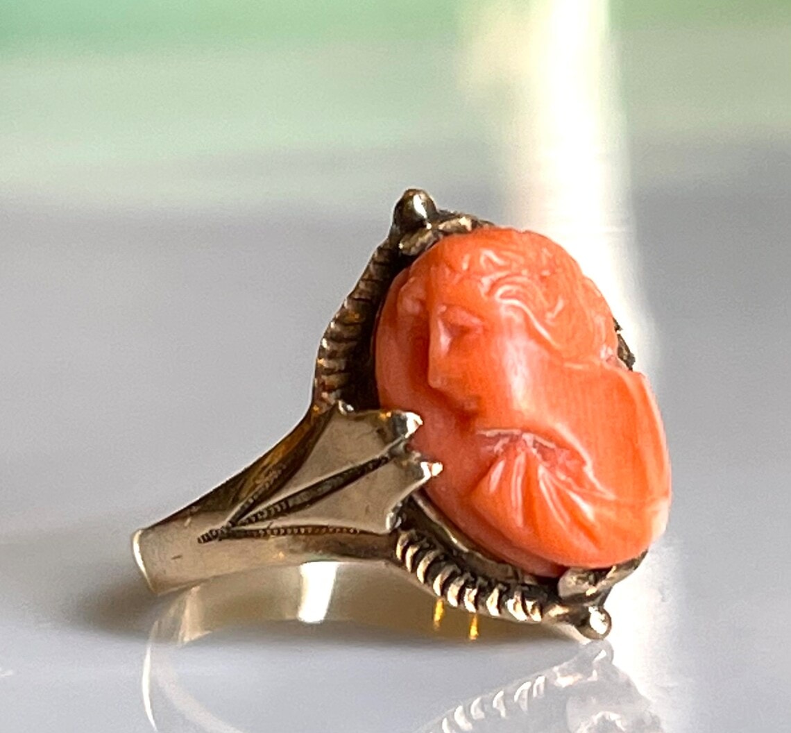 Coral cameo ring