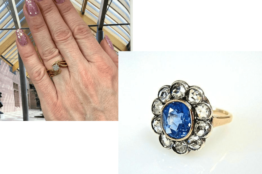antique rings on finger