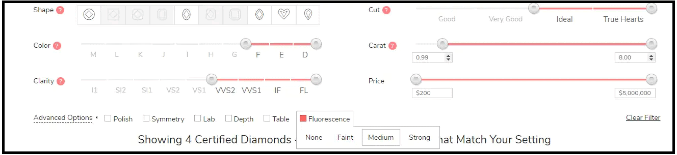 fluorescence filter on diamond website search