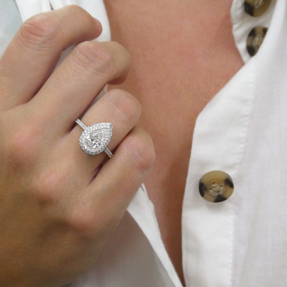 kimberfire pear halo engagement ring