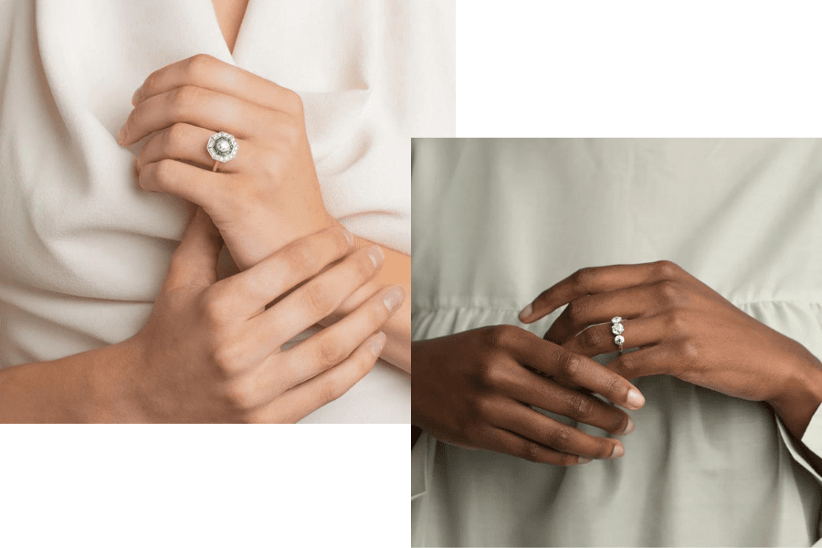 engagement ring on finger two images