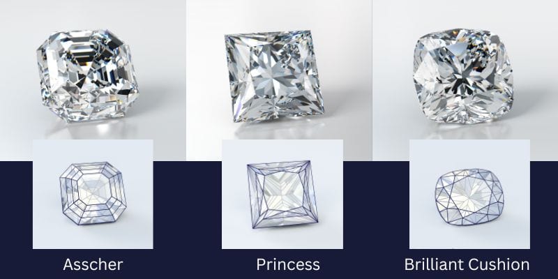 princess vs asscher vs cushion cut diamonds