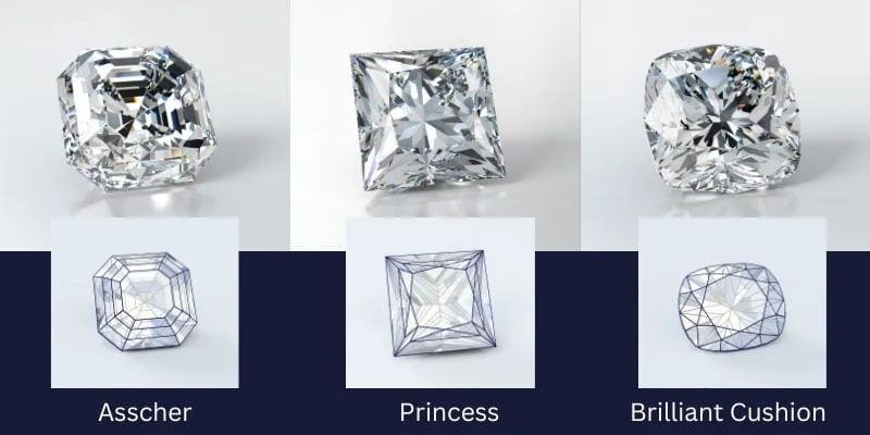 princess vs asscher vs cushion cut diamonds