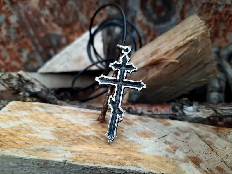 Russian Orthodox Cross leather necklace