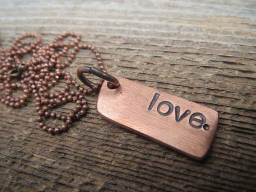 copper pendant with words
