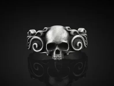 skull with leaves ring