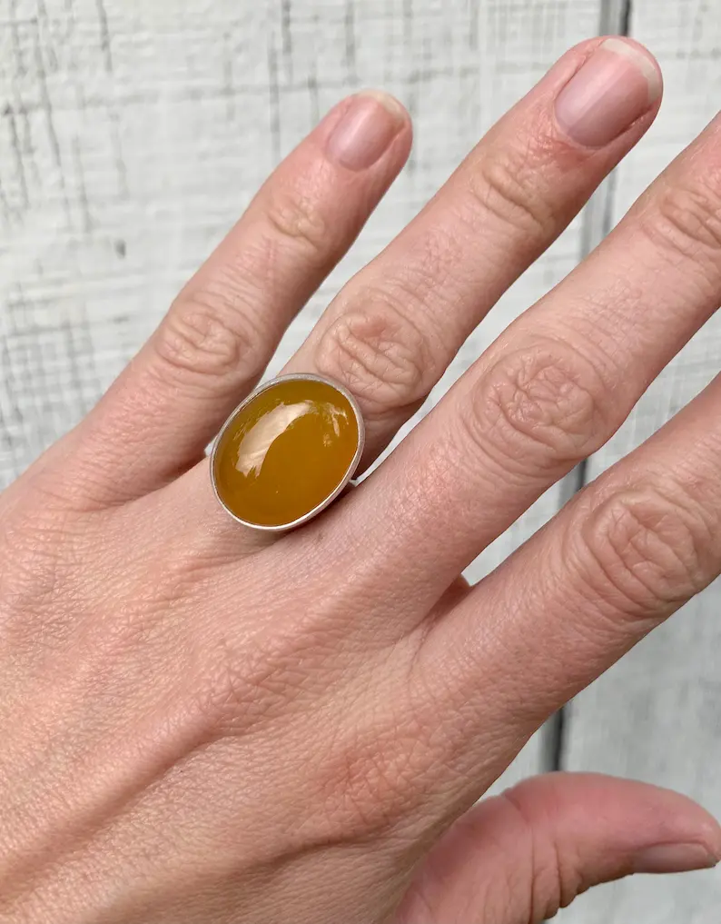 yellow oval agate ring