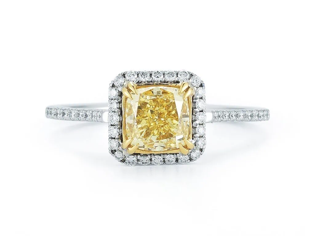 abe mor yellow cushion cut diamond ring