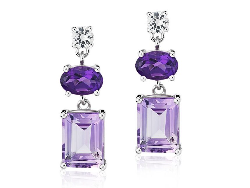 amethyst and white sapphire mixed shape earrings