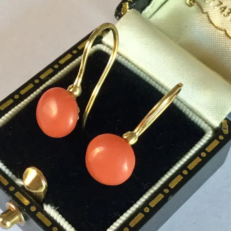 antiques victorian style coral button earrings