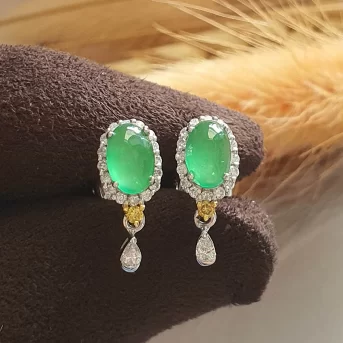 apple green jadeite earrings with diamonds lihongjade