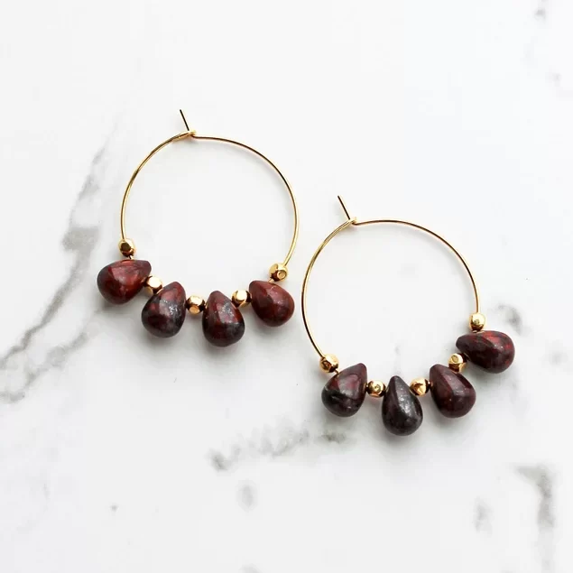 brown jasper hoop earrings