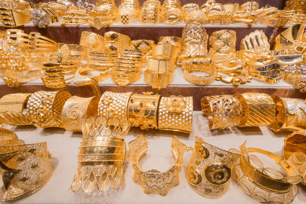 gold items on display