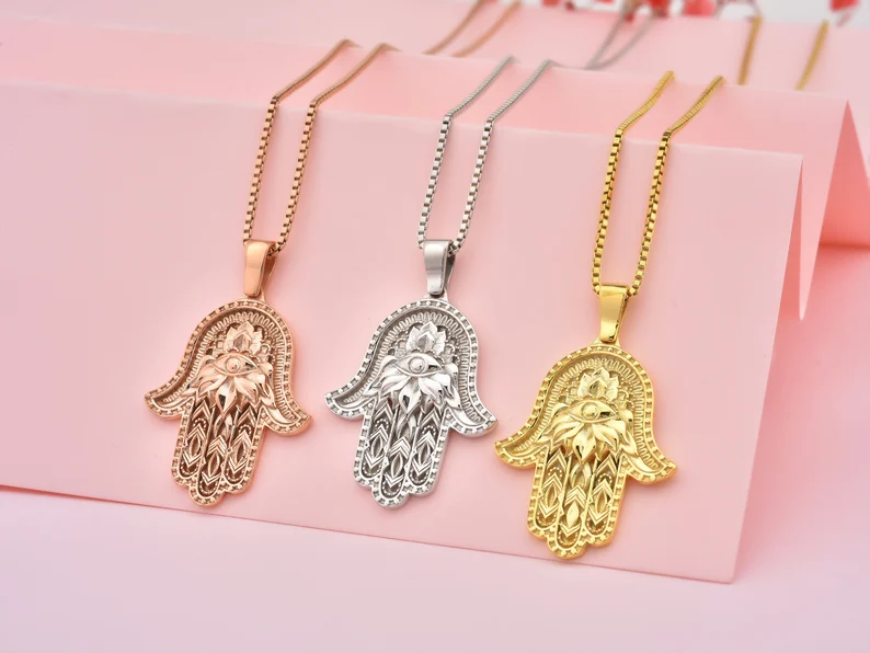 three colors hamsa hand pendant necklaces