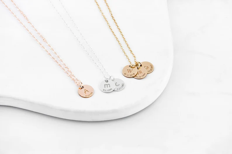 three colors initial disc necklaces