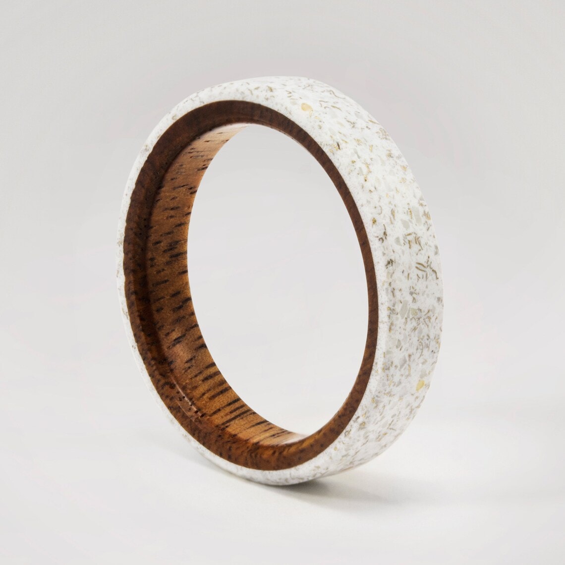 wooden White Marble Ring