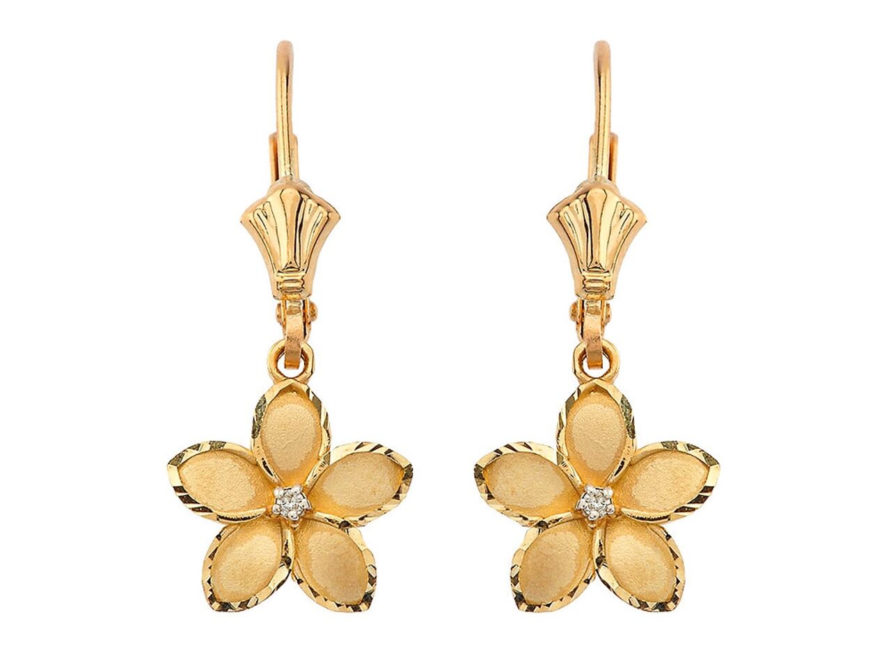 medium plumeria flower gold earrings