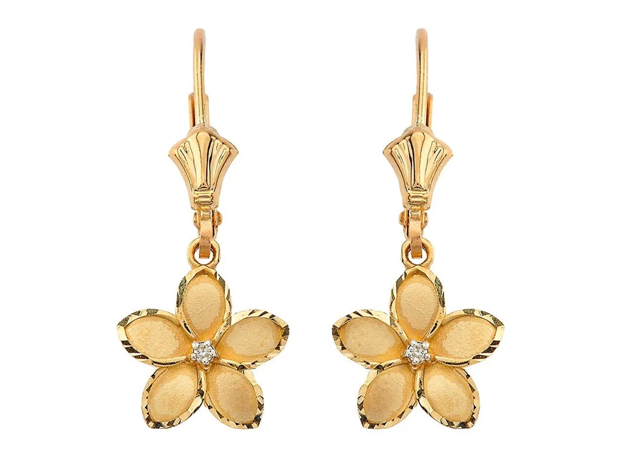 medium plumeria flower gold earrings