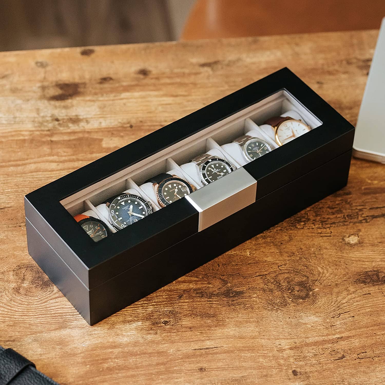 Modern 6-Slot Wooden Watch Box 