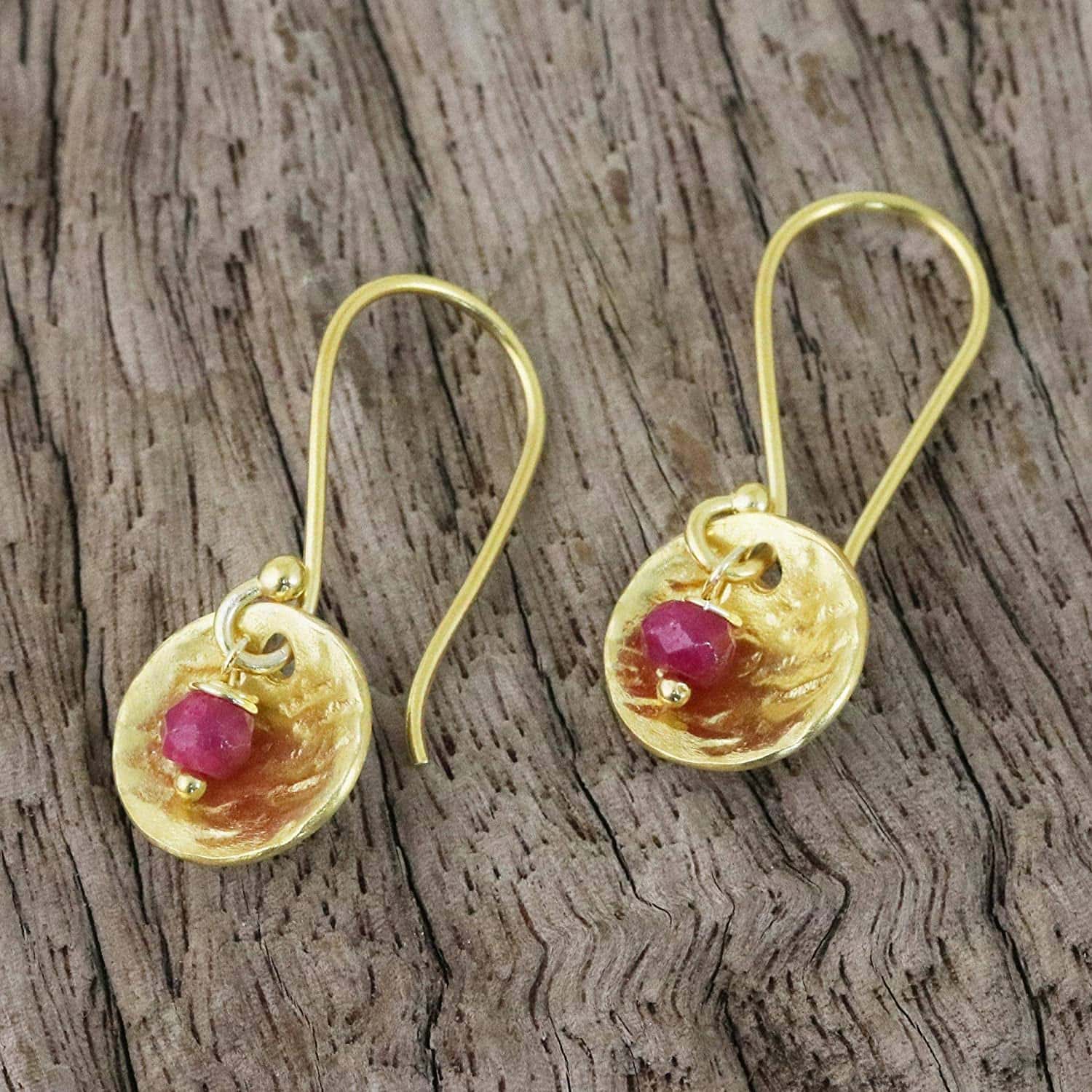 ruby in gold earrings