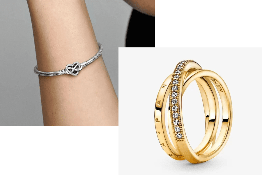 pandora bracelet and gold ring