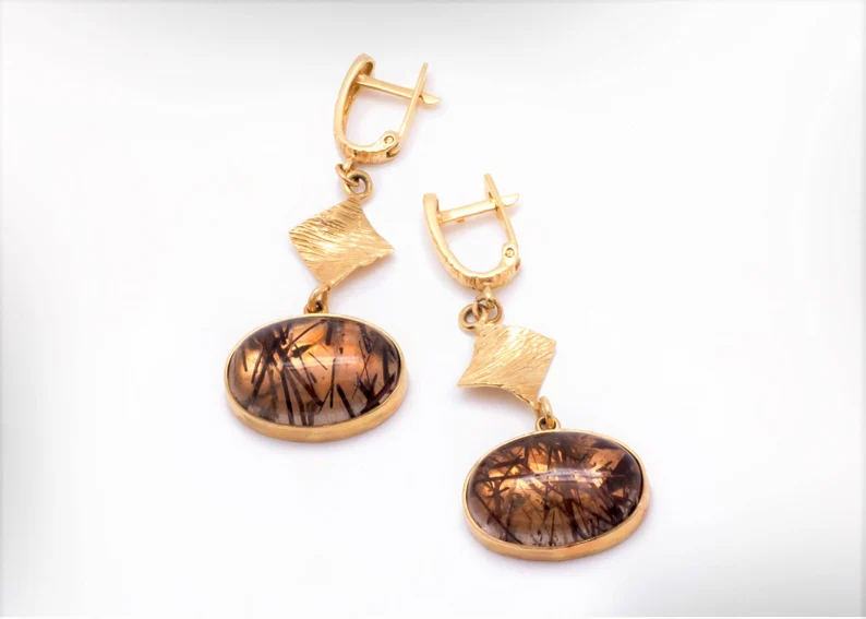 rutile quartz dangle earrings