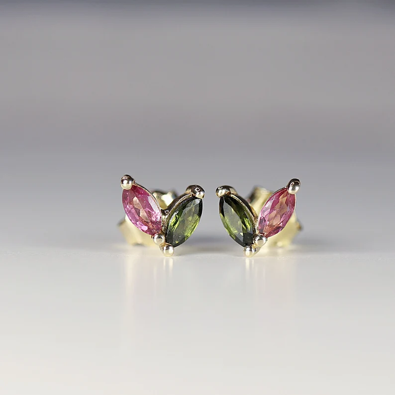 solid gold pink tourmaline stud earrings