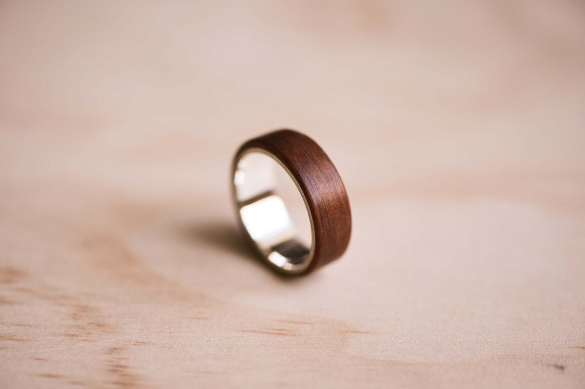 Santos Rosewood and stainless steel bentwood ring