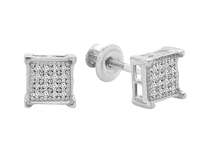 sterling silver diamond square stud earrings