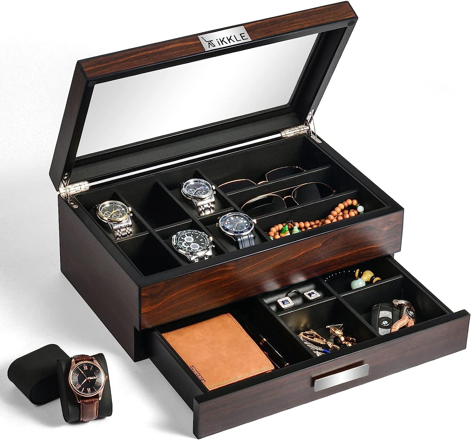 Wood Watch and Jewelry Box with Valet Drawer