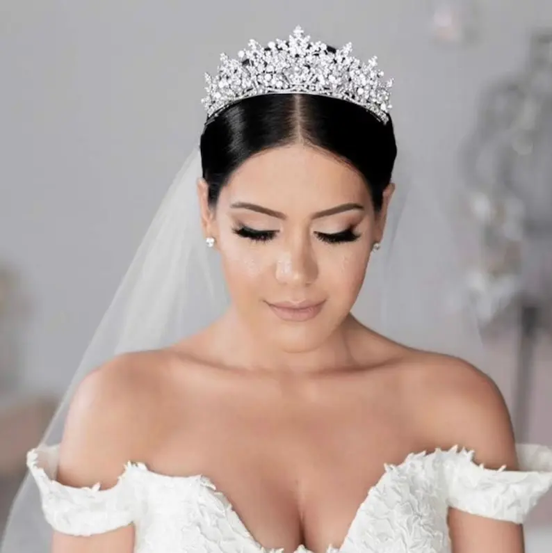 swarovski bridal tiara on a bride's head
