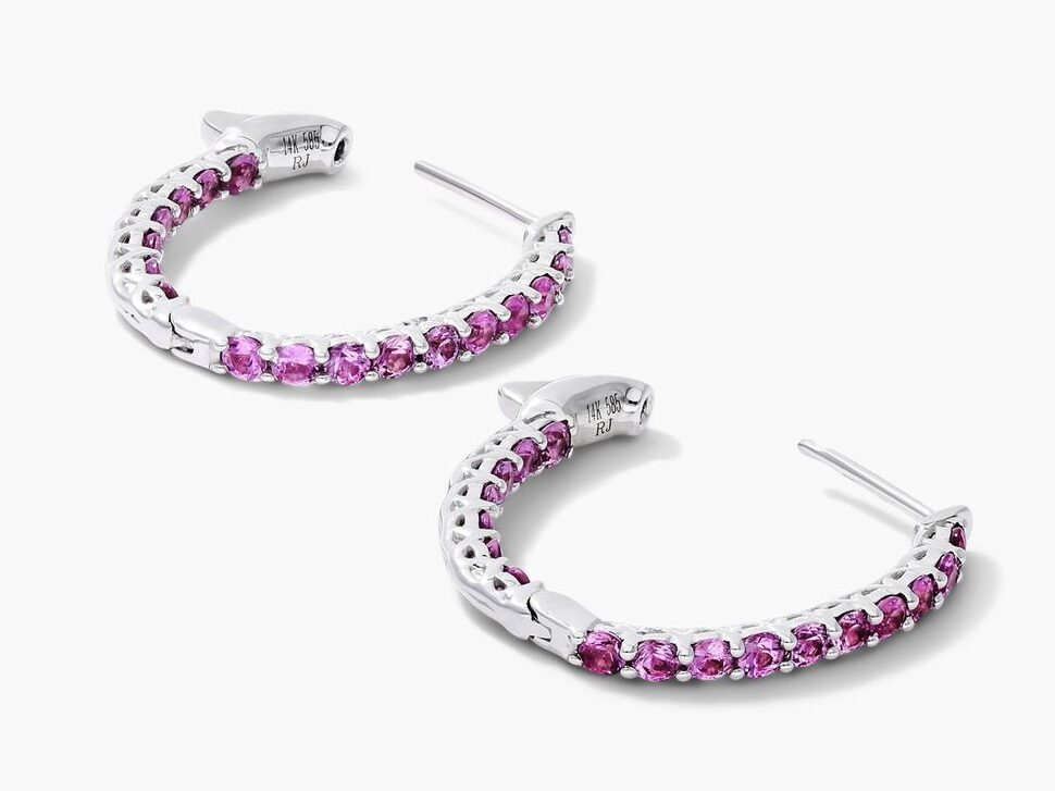 white gold pink sapphire hoops