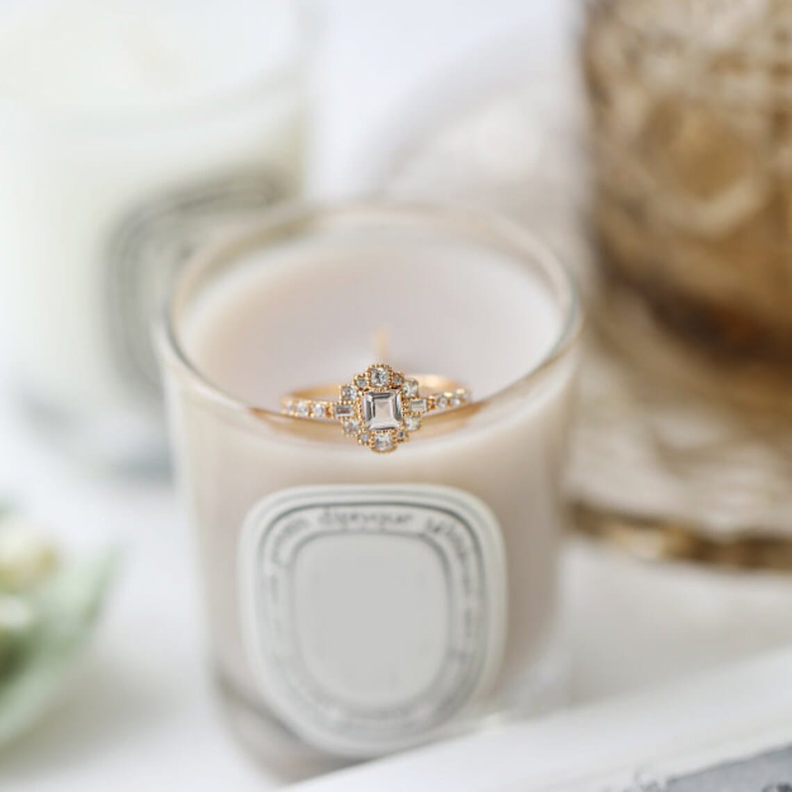 white quartz ring in vintage setting