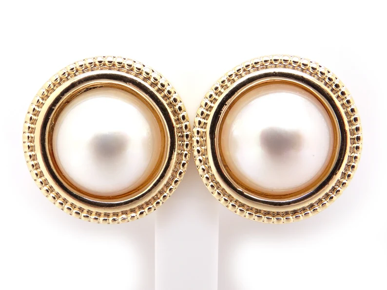 yellow gold mabe pearl earrings