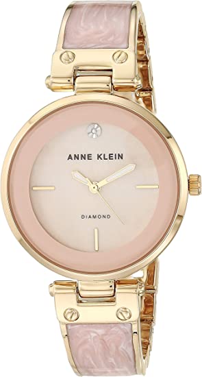 anne klein womens light pink and gold bangle watch