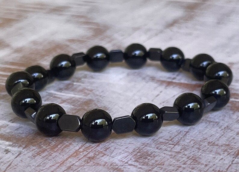 black jasper beaded bracelet