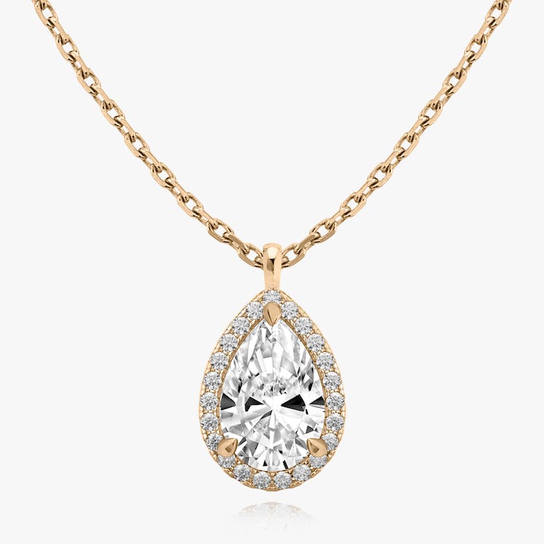 halo diamond in rose gold setting pendant necklace