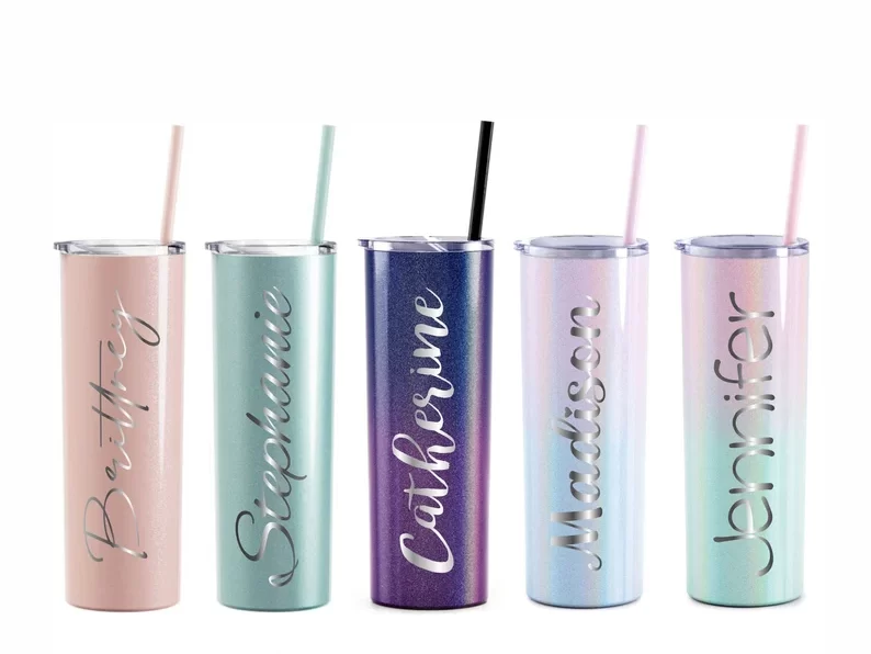 personalized metal tumbler with straw