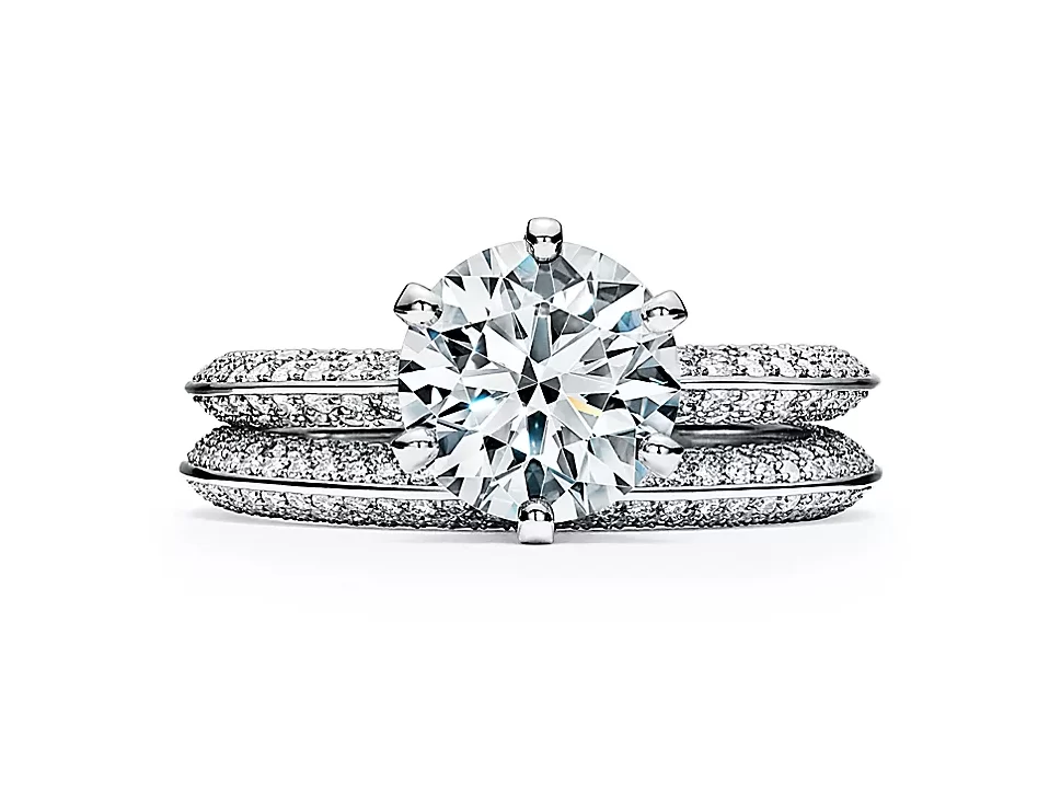 tiffany setting engagement ring with pave diamond band